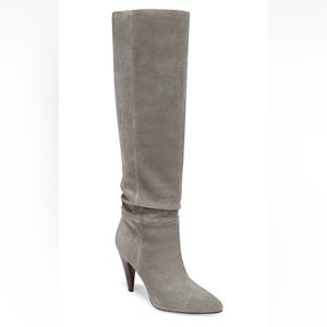 $695 Veronica Beard Sanzi Slouch Taupe Suede Leather Tall Knee High Boots Sz 6.5